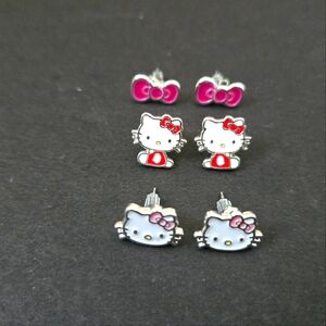 Hello Kitty Sanrio Stud Earrings Set - 3 Pairs